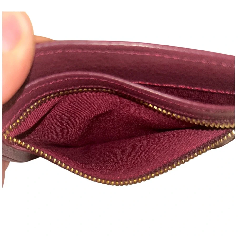 Lodis Burgundy Pebbled Leather RFID Protection Card Case Zip Wallet